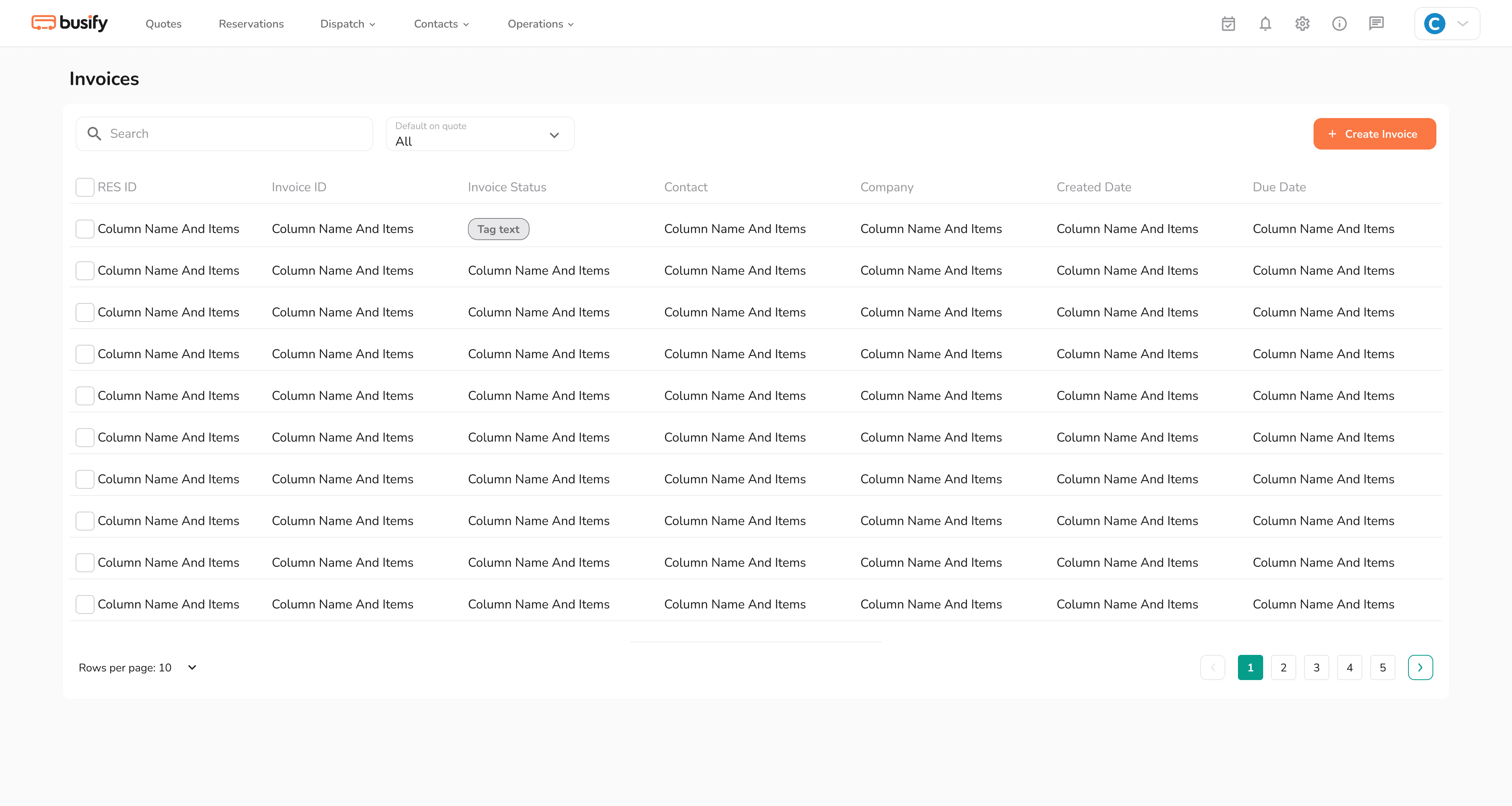 First draft of the table view